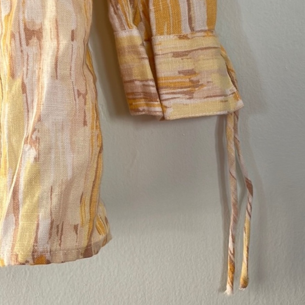Linen Button Shirt J M Collection Petite 4 Yellow Abstract Top 3/4 Sleeves - Picture 6 of 6